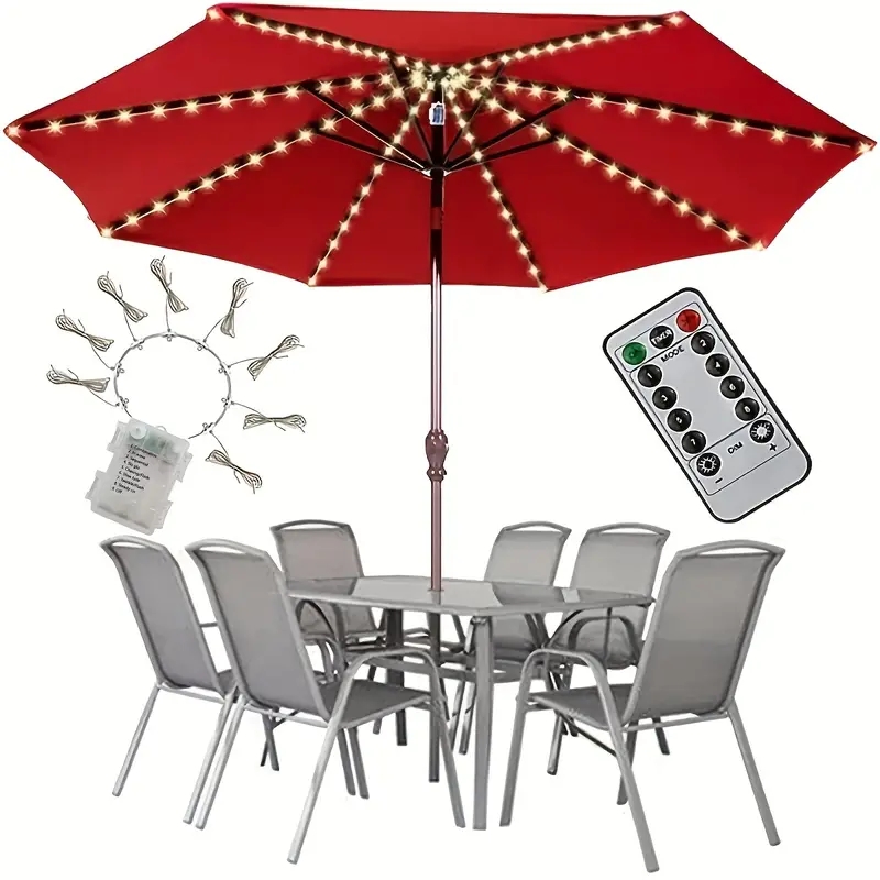 Smart Garden Umbrella - ไฟร่ม LED 104ไฟกลางแจ้งพร้อมรีโมทควบคุม8โหมดกันน้ำที่ทำงานด้วยแบตเตอรี่สำหรับลานสวน