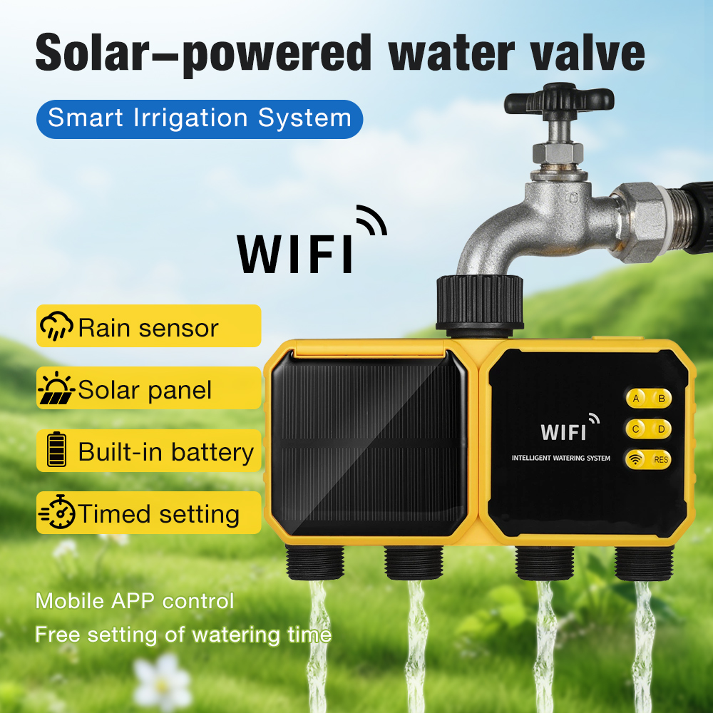 Wifi Irrigation Timer - ตัวตั้งเวลาควบคุมการรดน้ำอัตโนมัติแบบ WiFi พลังงานแสงอาทิตย์ 1/2/4 ช่องทางน้ำเข้าทองเหลือง พร้อมระบบหน่วงเวลาเมื่อมีฝนตก