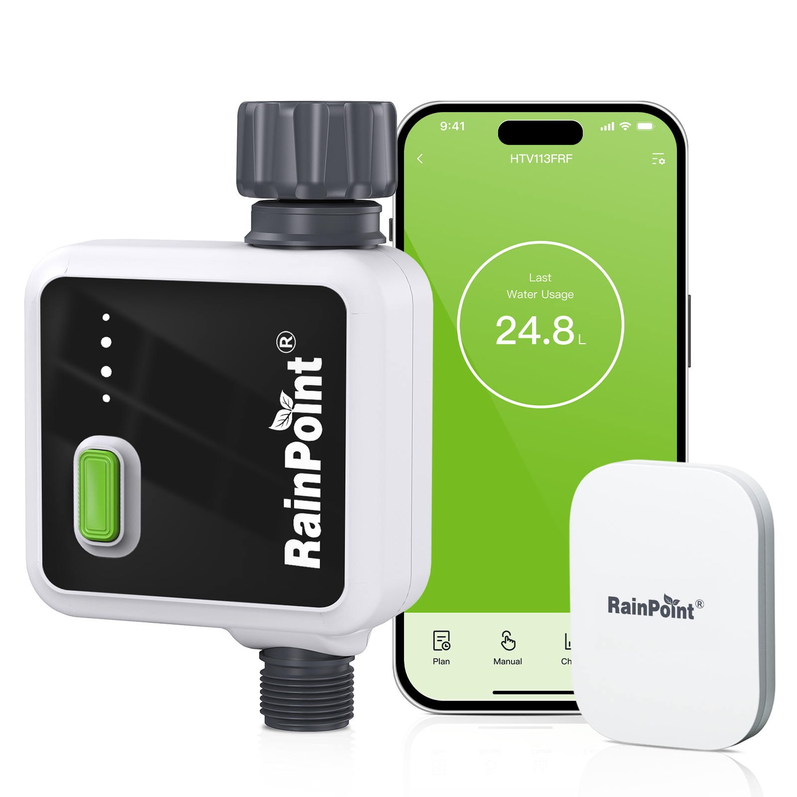 Smart Garden Hose Valve - RAINPOINT ตัวตั้งเวลาควบคุมน้ำแบบไร้สาย 1 โซน สำหรับสายยางรดน้ำในสวน พร้อมฮับควบคุมระบบฉีดน้ำกลางแจ้ง