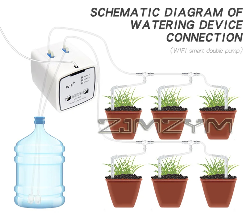 Smart Garden Iot - ชุดระบบน้ำหยดอัตโนมัติ, อุปกรณ์รดน้ำสวนแบบปั๊มคู่, ควบคุมผ่านแอพมือถือ, ปั๊มคู่อัจฉริยะแบบ WIFI