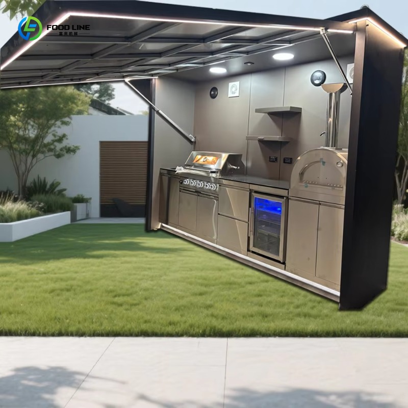 Smart Garden Kitchen - ตู้ครัวกลางแจ้งแบบสมาร์ทปรับแต่งได้พร้อมอ่างล้างจาน ตู้เย็น เตาอบพิซซ่า และลำโพง สำหรับทำบาร์บีคิวในสวน