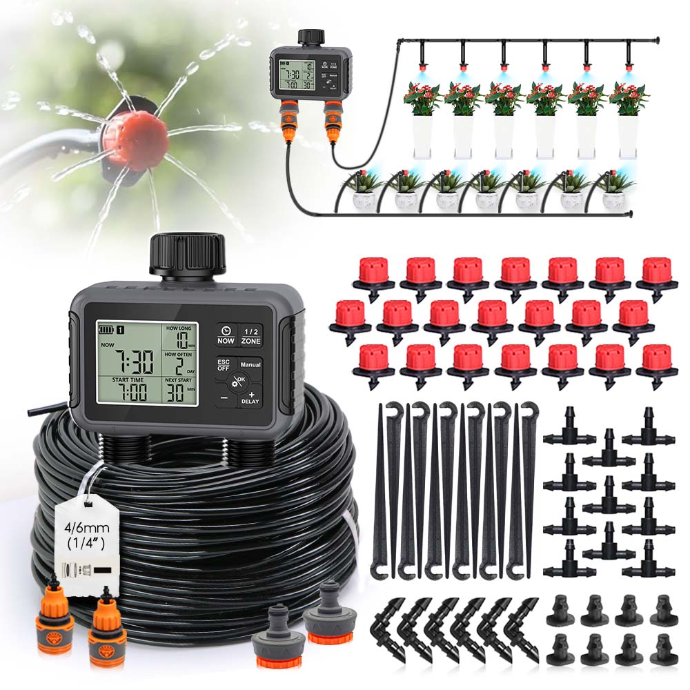 Smart Garden Tools - จอแสดงผล LCD แบบสองโซนอิสระ ตัวตั้งเวลาให้น้ำต้นไม้ในสวน ชุดระบบรดน้ำอัตโนมัติ ชุดอุปกรณ์ทำสวนอัจฉริยะขนาดเล็ก